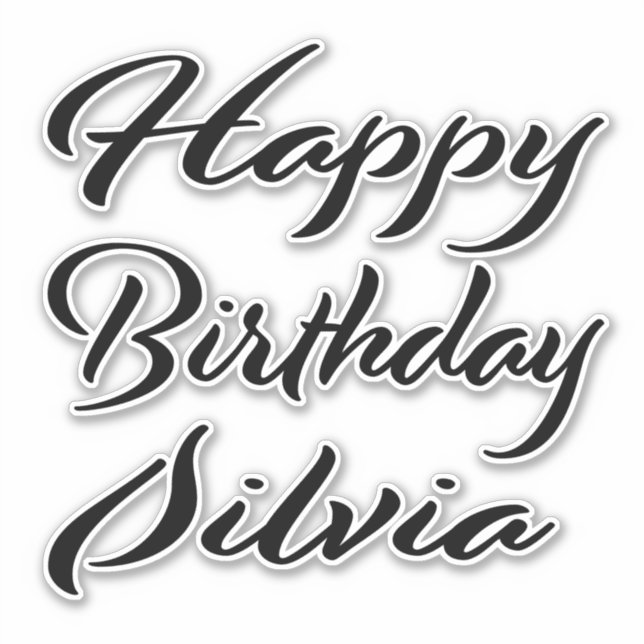 Sticker Silvia Nom Prénom Anniversaire de la Broderie noir (Devant)