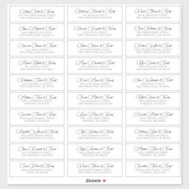 Sticker Simple Chic Moderne Mariage Nom d'hôte Adresse (Feuille)
