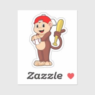 Sticker Singe au baseball avec batte de baseball