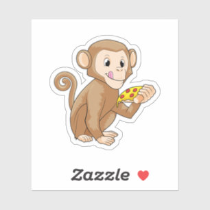 Sticker Singe avec morceau de pizza