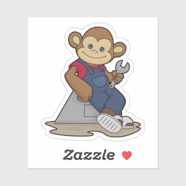 Sticker Singe comme mécanicien avec clé (Feuille)