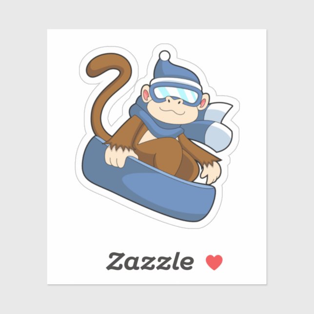 Sticker Singe comme Snowboardeur avec Sonowboard.PNG (Feuille)
