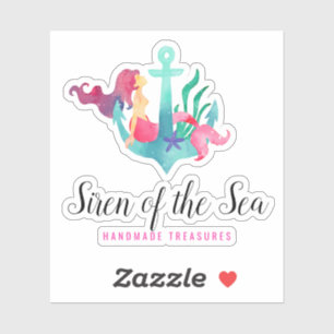 Sticker Sirène sur Ancre Nautical Watercolor Beach Logo
