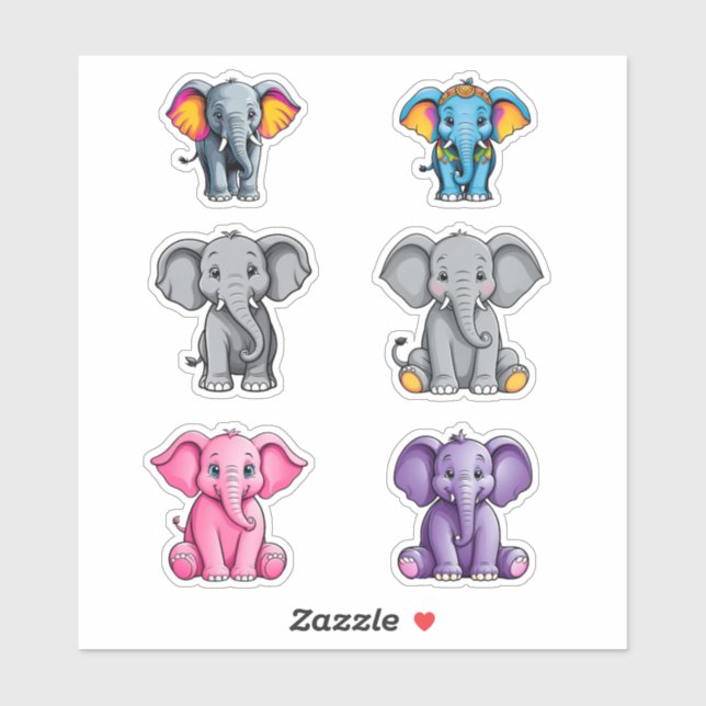 Sticker Six Cute Baby Elephants (Feuille)