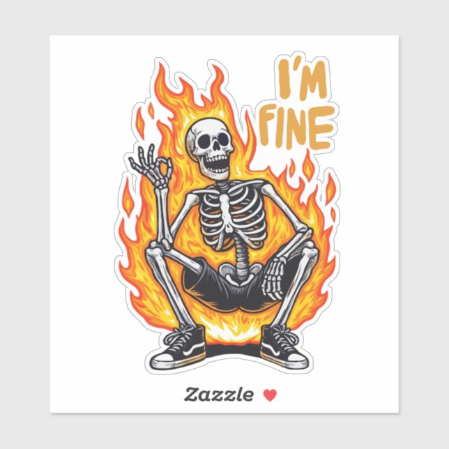 Sticker Skeleton en feu, ça va (Feuille)