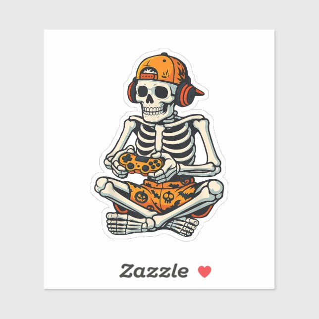 Sticker Skeleton Gamer Headphone Funny Halloween Gaming (Feuille)
