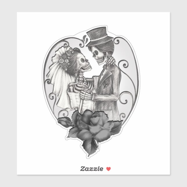 Sticker Skeleton Love Couple Mariage Mariage (Feuille)
