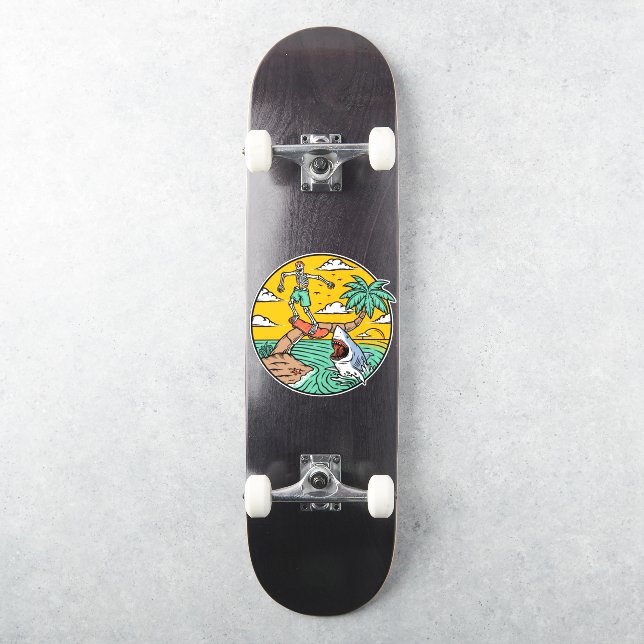 Sticker Skeleton Skateboard Dude Stranded Island Shark (Skateboard)