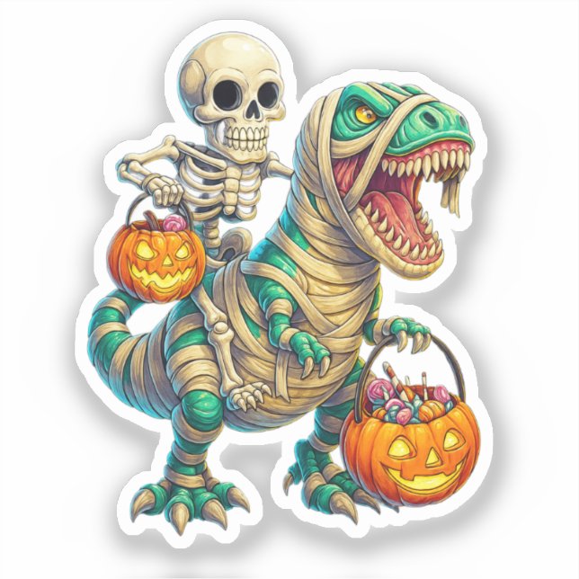 Sticker Skeleton Whimsical équitation maman T-Rex Hallowee (Recto)