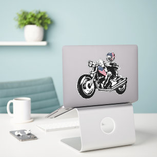 Sticker Skull Biker avec drapeau américain