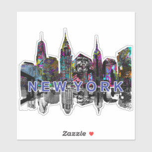 Sticker Skyline new-yorkais en graffiti