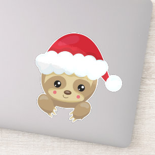 Sticker Sloth de Noël, Jolie Sloth, Santa Hat, Noël