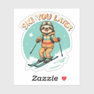 Sticker Sloth Skiing - Funny Winter Sloth Ski Vous Plus Ta