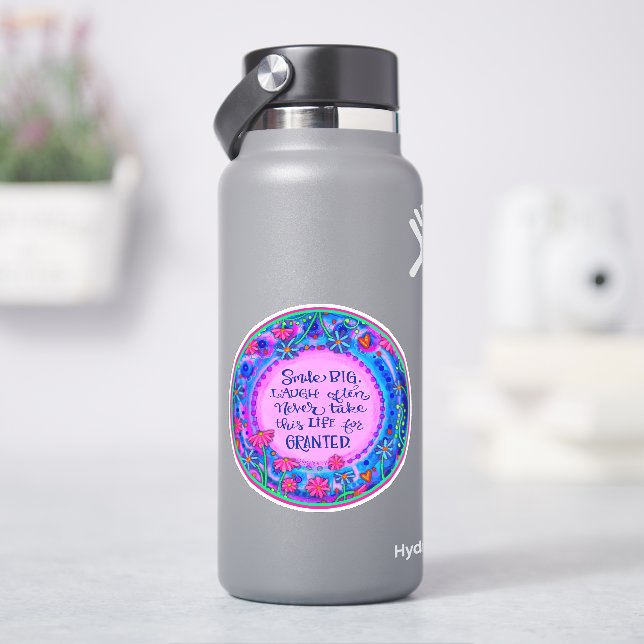 Sticker Smile Gros Encouragement Pink Floral Inspirivity (HydroFlask)