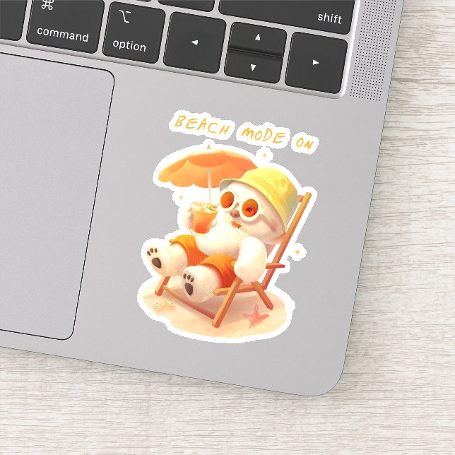 Sticker Smile Pup: Beach Mode On Smiling Bichon Frise (Détail)