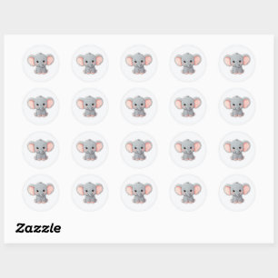 Sticker, Smiling Baby Elephant with Blush Cheeks, Classic Round Sticker