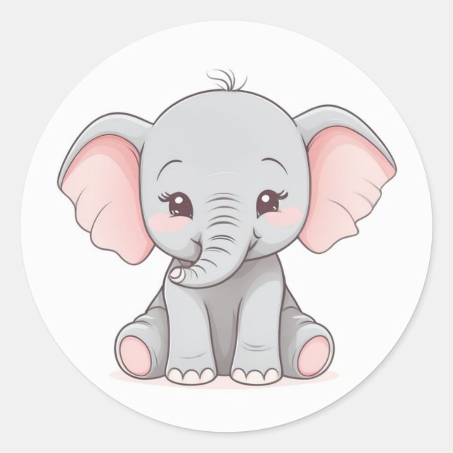  Sticker, Smiling Baby Elephant with Blush Cheeks Classic Round Sticker (Front)