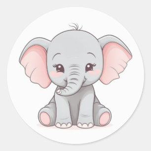  Sticker, Smiling Baby Elephant with Blush Cheeks Classic Round Sticker