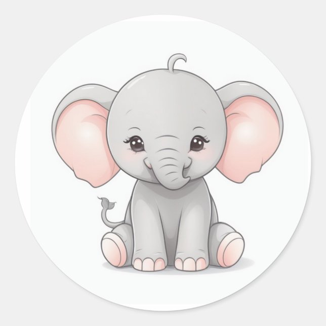 Sticker, Smiling Baby Elephant with Blush Cheeks,  Classic Round Sticker (Front)