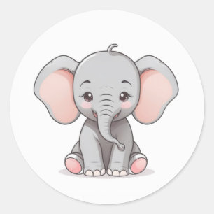 Sticker, Smiling Baby Elephant with Blush Cheeks,  Classic Round Sticker