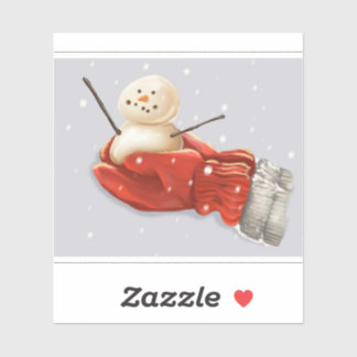 Sticker Snowman dans les mitaines rouges neige hivernale