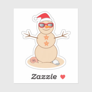 Sticker Snowman de sable de plage à Santa Hat