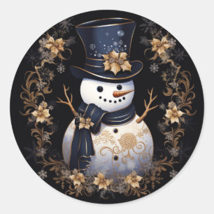 Sticker Snowman Gold Flowers