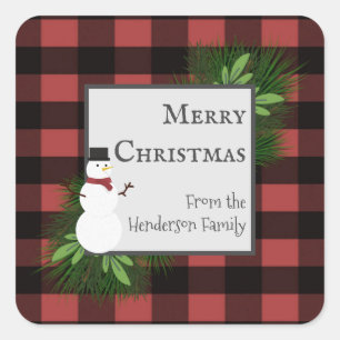 Sticker Snowman Red Buffalo Plaid