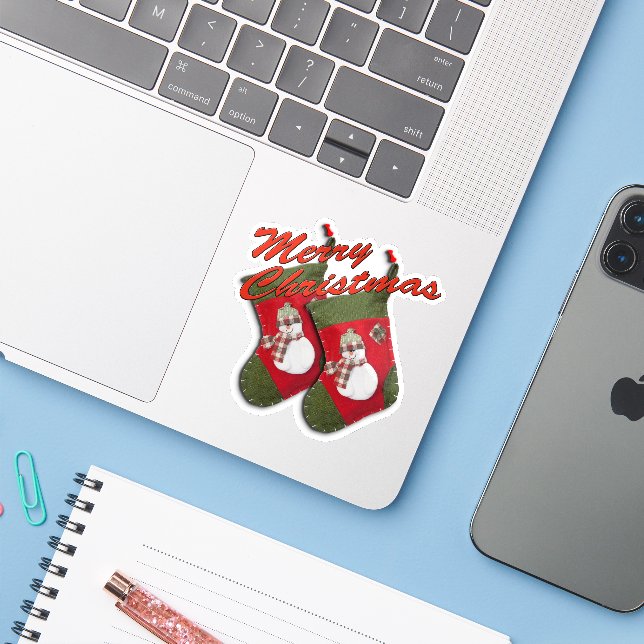 Sticker Snowman sur Noël Stocker Coupe personnalisée (Ordinateur portable avec iPhone)