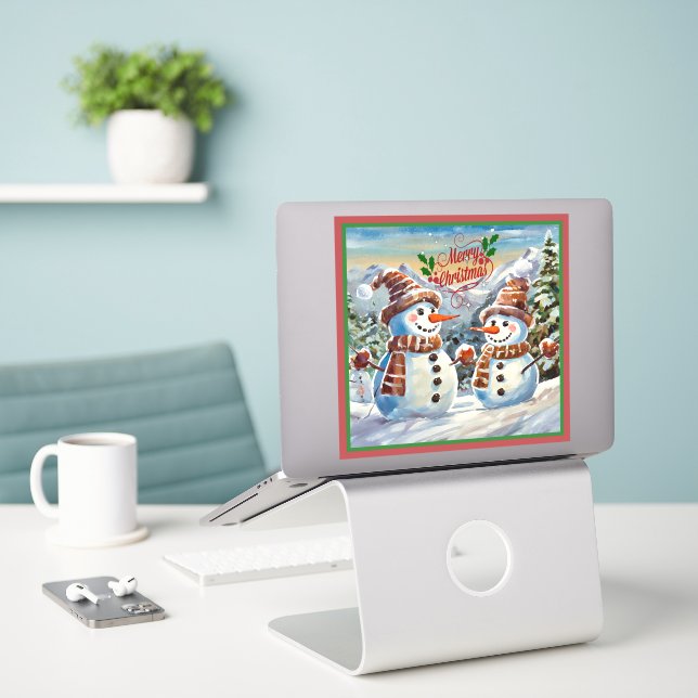 Sticker Snowmen, Joyeux Noël, (Ordinateur portable sur le bureau)