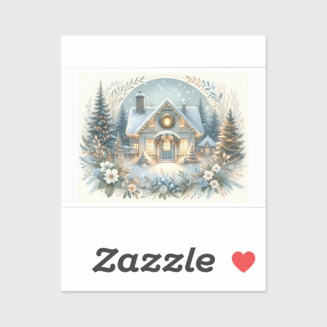 Sticker Snowy Cottage Glow Scene (Feuille)