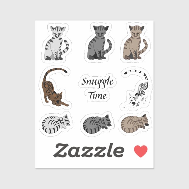 Sticker Snuggle Time Cute Kitten Cartoon Pack Pack (Feuille)