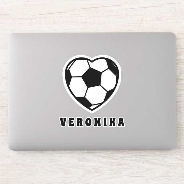 Sticker Soccer Love Heart Shaped Ball & Girl's Name Sporty (Ordinateur)