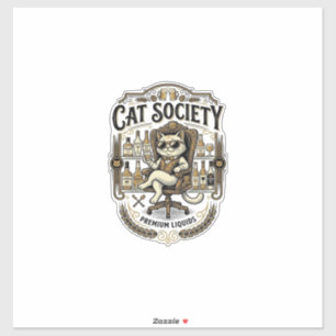 Sticker Société de chats Bar à alcool Humour Vintage Vecte