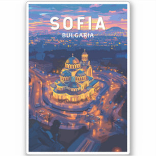 Sticker Sofia Bulgarie Illustration Voyage Art Vintage