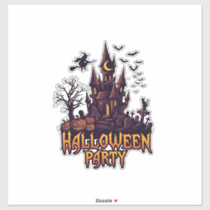 Sticker Soirée Halloween Château Hanté Citrouilles Chauves