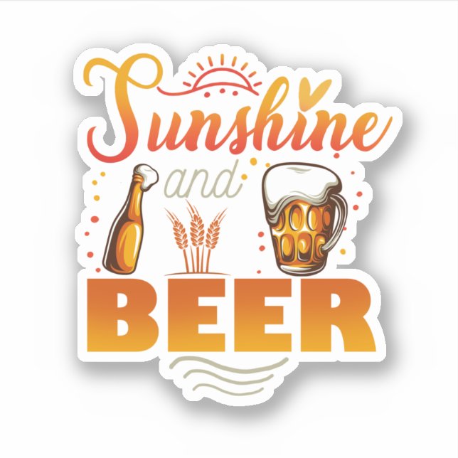 Sticker Soleil Et Bière Plage Amusante Vacances Été Plage (Devant)
