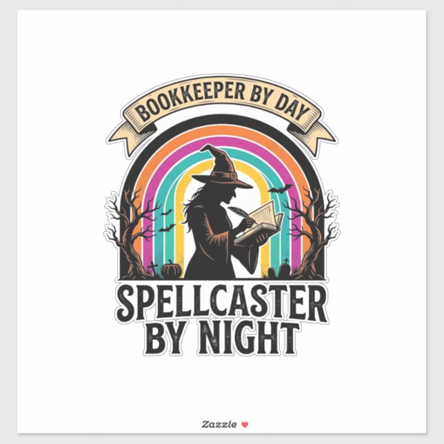 Sticker Sorcière Comptable Rétro Halloween Comptabilité De (Feuille)