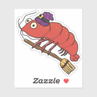 Sticker Sorcière de crevettes à cheval un bâton de brosse 