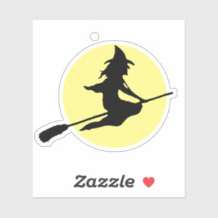 Sticker Sorcière Lune sur silhouette Broom