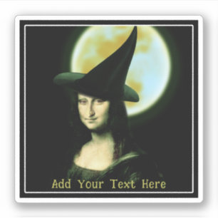 Sticker Sorcière Mona Lisa Halloween pleine lune