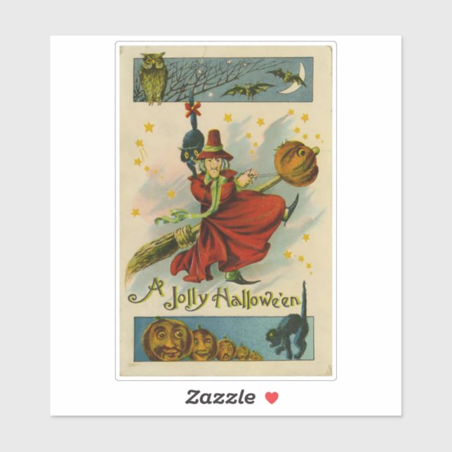 Sticker Sorcière vintage d'Halloween (Feuille)
