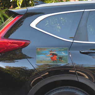 Sticker Sorcière volant avec chat noir la nuit d'Halloween