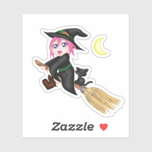 Sticker Sorcière volante mignonne
