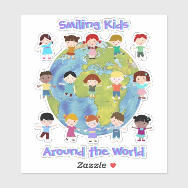 Sticker souriant enfants autour du monde (Feuille)