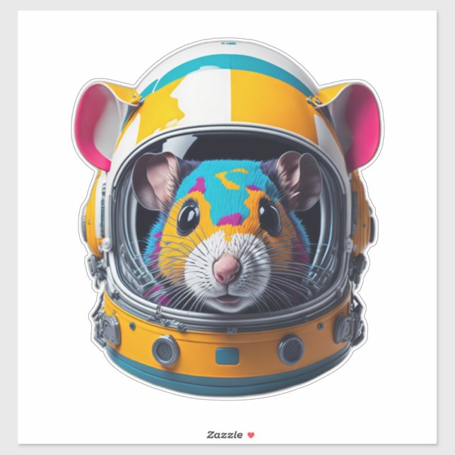 Sticker Souris colorée avec casque d'astronaute (Feuille)
