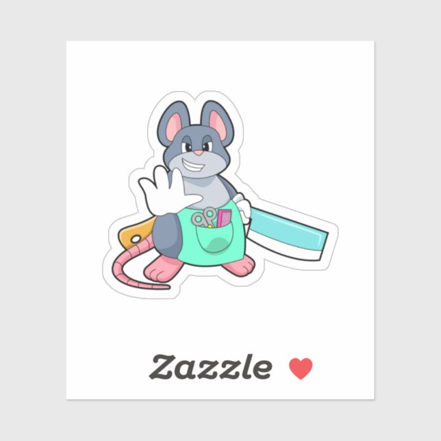 Sticker Souris comme coiffeur avec ciseaux et comble (Feuille)