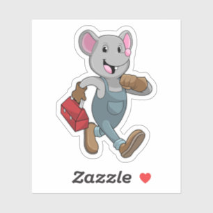 Sticker Souris comme homme de main avec Boîte à outils
