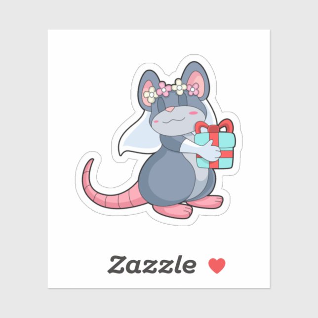 Sticker Souris comme mariée avec Voile & Gift.PNG (Feuille)