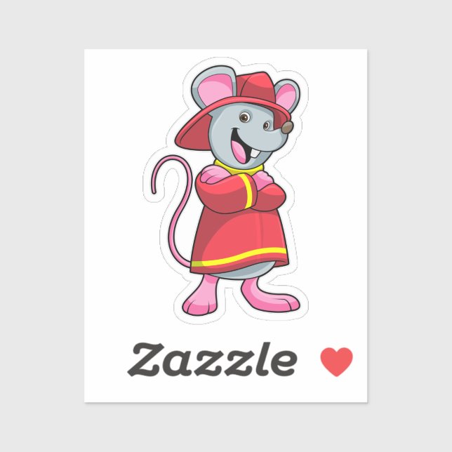 Sticker Souris comme pompier avec casque (Feuille)